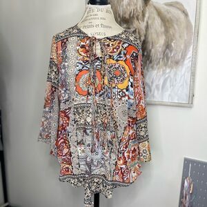 EUC One World Sheer Top Absolutely Beautiful Boho XS Orange